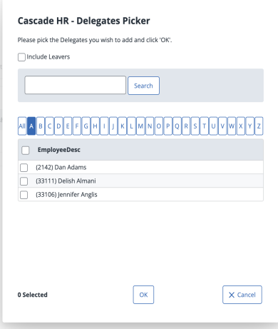 Screenshot of the Delegates Picker.